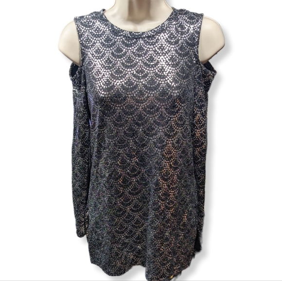 Michael Michael Kors Metallic Cold Shoulder Top Sz XS - Picture 1 of 8